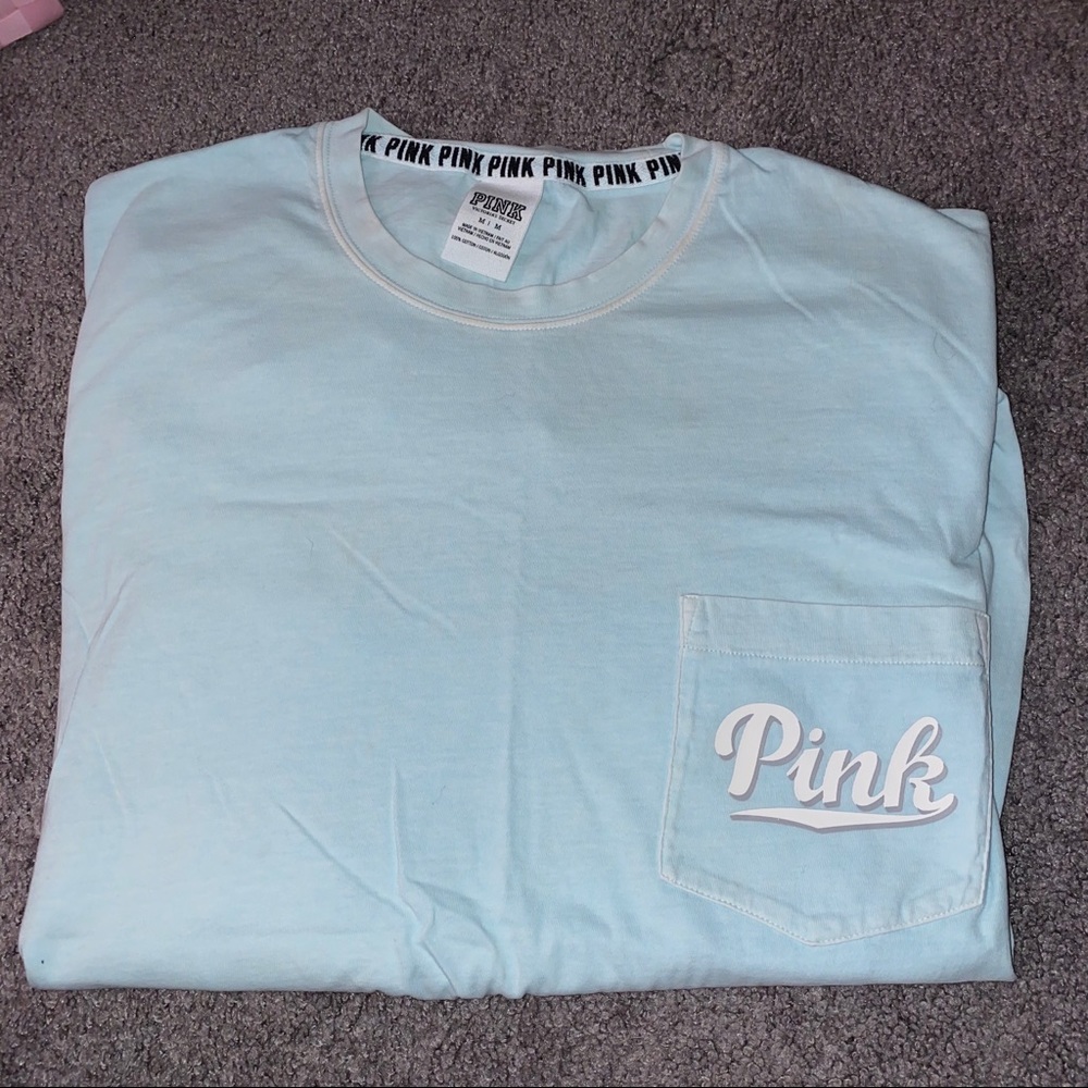 PINK Light Blue Pocket Long Sleeve Tee